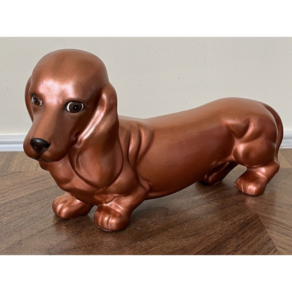 MCM PORCELAIN Figurine Copper DOG DACHSHUND Hand Crafted Hand Painted Art Deco